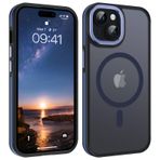 YINLAI iPhone 15 Plus için kılıf, cep telefonu kılıfı iPhone 15 Plus manyetik kılıf ince ince yarı saydam mat darbeye dayanıklı koruyucu kılıf iPhone 15 Plus 6,7 inç, siyah/mavi