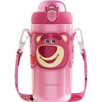 YinQian416 Karikatür Çilek Ayı Üç Gözlü Çocuk Buzz Lightyear Renkli Termos Kupası 500 ml Pop Cap Saman Kupası (Yurt Dışından) - Pembe