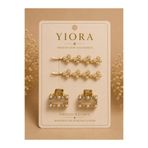 yiora 4Lü Premium Seri Metal Gold/Altın İnci ve Taş Detaylı Toka Seti (2 Adet Tel Toka 7cm & 2 Adet Mandal Toka 2,5 cm)
