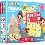 YİPPEE Çocuk Tombala Oyunu – İngilizce Temalı | Ham Bez Kese | 8 Tabla | 50 Pul (60 Parça)