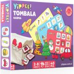 YİPPEE Çocuk Tombala Oyunu – Karma Temalı | Ham Bez Kese | 8 Tabla | 40 Pul (60 Parça)