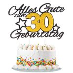 Yiran Altın siyah 30. doğum günü pastası dekorasyonu, 30. yıl, Happy 30. doğum günü pastası süsü, erkek ve kız çocukları için doğum günü pastası dekorasyonu, parıltılı, siyah, altın