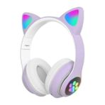 Yirmiyirmi Ticaret Mor Vilya Kedi Kulaklığı LED Işıklı, Bluetooth, Çocuk ve Gençler İçin
