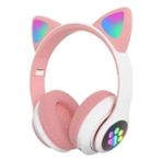 Yirmiyirmi Ticaret Vilya Kedi Kulağı Detaylı Işıklı Pembe Kablosuz Çocuk Kulaklığı Bluetooth 5.0