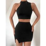 Yırtmaçlı mini etek - XS - Siyah