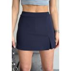 Yırtmaçlı Mini Şort Etek - Lacivert - XS