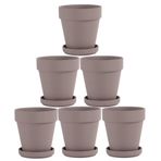 Yishang Gri Terra Cotta Tencere Tabağı ile - 6'lı Paket Küçük Pişmiş Toprak Saksı Kil Saksıları 4'' Kil Seramik Çömlek Saksısı Kaktüs Saksıları Drenaj Delikli Etli Saksı - Bitkiler için Harika, Kendin Yap El