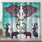 YISUMEI Kuşgözü Karartma Perdesi, Dijital Baskı, Hint soyut sanat Fil, 2 Panel Seti, 245x140 cm(YxG)