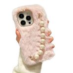 Yiubnkio iPod Touch 7/6/5 için Telefon Koruyucu Kılıf Yumuşak Sıcak Kabarık Peluş Pembe Kılıf Kadınlar Kızlar için, Sevimli Parıltılı Kılıf İncili Bilezik Askı Zinciri Yumuşak Darbeye Dayanıklı