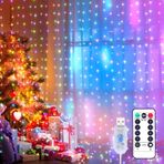 Yizhet Işık Perdesi 3x3m LED Peri Işıkları LED Peri Işıkları Perde 8 Modlu, 300 LED, IP65 Su Geçirmez Dekorasyon Noel, Parti Dekorasyonu, İç Mekan Aydınlatması (Renkli)