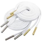 YJRVFINE 1/3" Metal Uçlu Düz Mumlu Pamuk Ayakkabı Bağcıkları [2 Çifti], 02 Beyaz: 1 çift Altın Uç + 1 çift Gümüş Uç, 51"INCH (130CM)