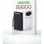 Yk Design 20000MAH 22.5W Hızlı Şarj Powerbank – 4’ü 1 Arada Dahili Kablolu 3A Taşınabilir Şarj Cihazı - Siyah