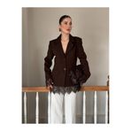 YK FASHION Dantel Detaylı Belden Oturtmalı Ceket