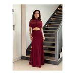 YK FASHION Tül Bel Detaylı Uzun Elbise