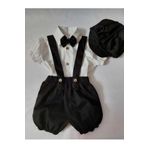 ykr design (ŞAPKA DAHİL DEĞİLDİR) Yazlık Siyah Şort Erkek Bebek Çocuk Salopet Gömlek Papyon Takım
