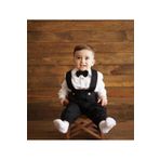 ykr design Siyah Paça Lastikli Erkek Çocuk Bebek Salopet Gömlek Papyon Takım