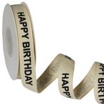 YKW Doğum Günün Kutlu Olsun Pamuk Şerit, 13,7 cm x 25,8 cm Doğal Kabartılmış Bant, Parti Hediyeleri, Pasta Dekorasyonu ve Hediye Paketleme için Krem Balıksırtı Süslemesi