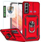 YmhxcY Samsung Galaxy S21 için cep telefonu kılıfı, [1 adet koruyucu folyo ile], 360° dönebilen metal stant, darbeye dayanıklı koruma, sert kapak, kayar kamera kapağı, Samsung Galaxy S21 kılıfı,
