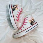 Ymn Ayakkabı Black Pink Baskılı, Pembe Bağcıklı, Beyaz Bilekli Spor Ayakkabı Çocuk Sneaker Blackpink