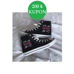 Ymn ayakkabı Günlük Keten Bilekli Black Pink Baskılı Siyah Uzun Sneaker Canvas Spor Ayakkabı BLACKPİNK