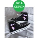 Ymn ayakkabı Günlük Keten WE ARE KUROMIES Kuromi Baskılı Siyah Uzun Convers Sneaker Canvas Spor Ayakkabı