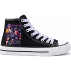 Ymn Ayakkabı Huntrax New Baskılı Lila Bağcıklı Bilekli Siyah Çocuk Sneaker