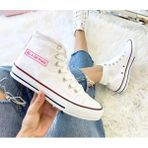 Ymn ayakkabı İmzalı Black Pink Baskılı Beyaz Bilekli Spor Ayakkabı Çocuk Sneaker