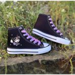 Ymn Ayakkabı Kuromi Baskılı, Lila&pembe Bağcıklı, Siyah Bilekli Spor Ayakkabı Çocuk Sneaker - Siyah - Lila - Pembe