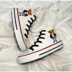 Ymn Ayakkabı Teddy Bear Ayıcık Baskılı, Siyah Bağcıklı, Beyaz Bilekli Spor Ayakkabı Çocuk Sneaker