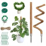 Ymoryiyi Monstera için yosun çubuğu, 2'li set (60 cm) + Aksesuar: Hindistan cevizi halatlı bükülebilir bitki desteği, tırmanma bitkileri için cırt cırtlı bant ve kablo bağı (2 adet 60 cm)