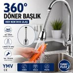 YMV 360 Derece Döner Fonksiyonlu Mutfak Lavabo Batarya Musluk Başlığı Esnek Turbo Flex Su Tasarruflu Musluk Ucu - Krom