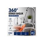 YMV 360 Derece Döner Mutfak Musluk Başlığı Esnek Turbo Flex Basınçlı Tasarruflu 2 Fonksiyonlu Lavabo Ucu