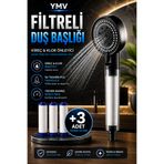 YMV 5 Fonksiyonlu Filtreli Duş Başlığı | 3 Yedek Filtreli Yüksek Basınçlı Kireç ve Klor Önleyici Banyo Duşu