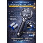 YMV Filtreli 6 Fonksiyonlu Duş Başlığı + 2 Adet Yedek Filtre, Kireç, Pas ve Tortu Önleyici