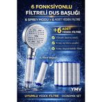 YMV Filtreli Duş Başlığı 6 Fonksiyonlu Kireç Klor Önleyici Su Tasarruflu 6 Yedek Filtreli
