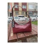 YMZBAG Bordo Kadın Tırtıklı Rugan Omuz Çantası