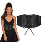 Ynkkvre Kadın korse kemeri, kadın geniş kemer, vintage, elastik bel kemeri, suni deri korse kemer, bağcıklı, cadılar bayramı elbisesi, tişört, kostümlü oyun kostümü için., Siyah, Tek Beden