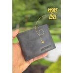 YNS LEATHER Gri Erkek Cüzdan isim Baskılı Kişiye Özel