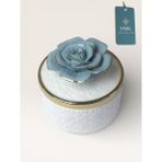YNSK Luxury | Flowers | Kapaklı Çiçekli Dekoratif Porselen Saklama Kutusu / Takı Kutusu / Kase - Mavi