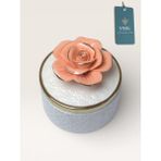 YNSK Luxury | Flowers | Kapaklı Çiçekli Dekoratif Porselen Saklama Kutusu / Takı Kutusu / Kase - Turuncu