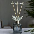 Ynsk Luxury Kristal Taşlı Çubuklu Oda Kokusu Şişesi 100 ml - Dekoratif Cam Şişe Ev & Ofis Kokusu - Şeffaf - Füme