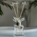 Ynsk Luxury Kristal Taşlı Çubuklu Oda Kokusu Şişesi 100 ml - Dekoratif Cam Şişe Ev & Ofis Kokusu - Şeffaf - Şeffaf-Gri Kapak