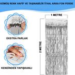 Ynt İthalat Gümüş Renk Ekstra Metalize Parlak Saçaklı Arka Fon Perde İthal A Kalite 1x2 Metre