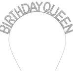 YNT İthalat Gümüş Renk Kristal Taşlı Parlak Birthday Queen Yazılı Kraliçe Taç 16X17 Cm SM-SMR-D079
