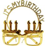 Ynt İthalat İT39S My Birthday Yazılı Taç ve Mum Şekilli Gözlük Seti Altın Renk