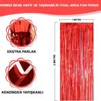 Ynt İthalat Kırmızı Renk Ekstra Metalize Parlak Saçaklı Arka Fon Perde İthal A Kalite 1x2 Metre