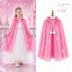 YNT İthalat SM-SMRX26ADS Kar Tanesi Desenli Pembe Elsa Pelerini - Astarlı Frozen Pelerini 85 Cm