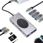 yoerm Yerleştirme İstasyonu USB C Hub 13'ü 1 arada Kablosuz Şarj İstasyonu, USB C - HDMI, Ethernet, VGA, 5 USB ve SD/TF, 100W PD, 3,5 mm Ses
