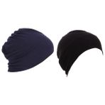 YOFASEN Türban Müslüman Tesettür Kadın Bambu Şapkası, Streç Kumaştan, Kemoterapi ve Saç Dökülmesi için, Schwarz *1+ Marineblau *1, Ölçü Birimi