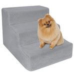 YOFIT Doggy Steps - Kediler ve Köpekler için Kaymaz 3 Adımlı Evcil Hayvan Merdivenleri, Yıkanabilir Halılı Katlanabilir Plastik 22,7 kg'a kadar taşıyabilir (Gri)